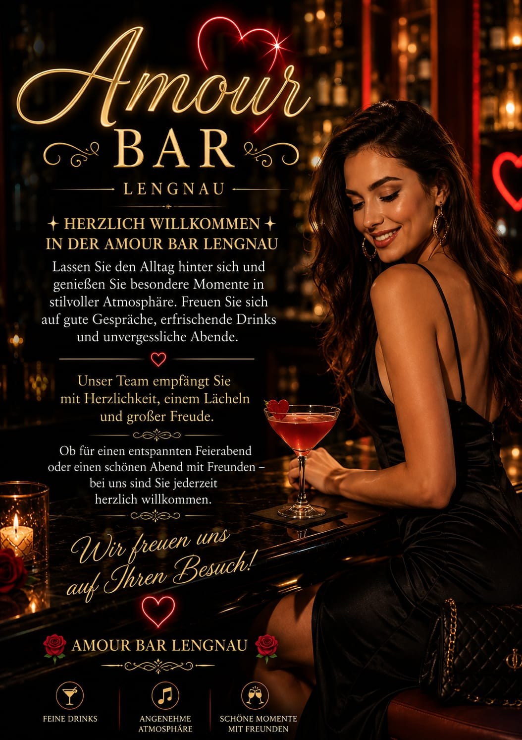 Amour Bar Lengnau — Herzlich Willkommen. Feine Drinks, angenehme Atmosphäre, schöne Momente mit Freunden.